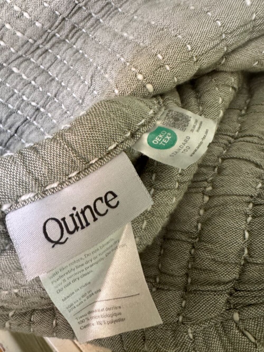 Quince Organic Cotton Channel Stitch Coverlet Set, King/Cal King, Sage/Green - Picture 8 of 13